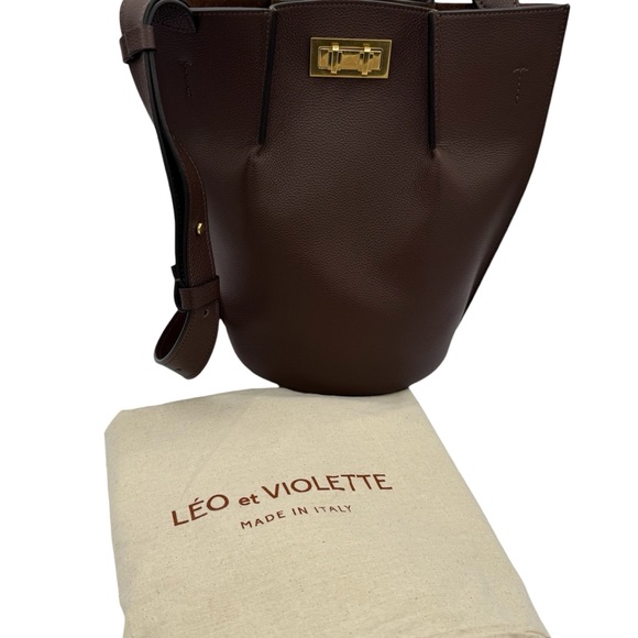 NEW Leo Et Violette Le Duo Bucket Bag Brown Grain Leather - Picture 15 of 16